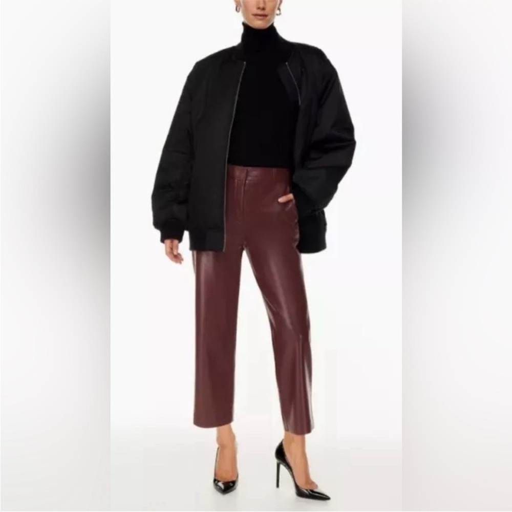 Aritzia Babaton Command Crop Vegan Leather Pants Sz 0 Wine Color - Picture 3 of 10